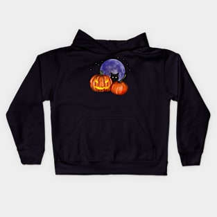 Halloween Black Cat Orange Pumpkins Art Kids Hoodie